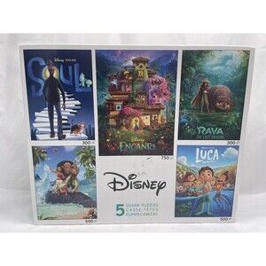 5 in 1 Jigsaw Puzzle Disney Movies Encanto Moana Soul Raya Luca Open Box Unused